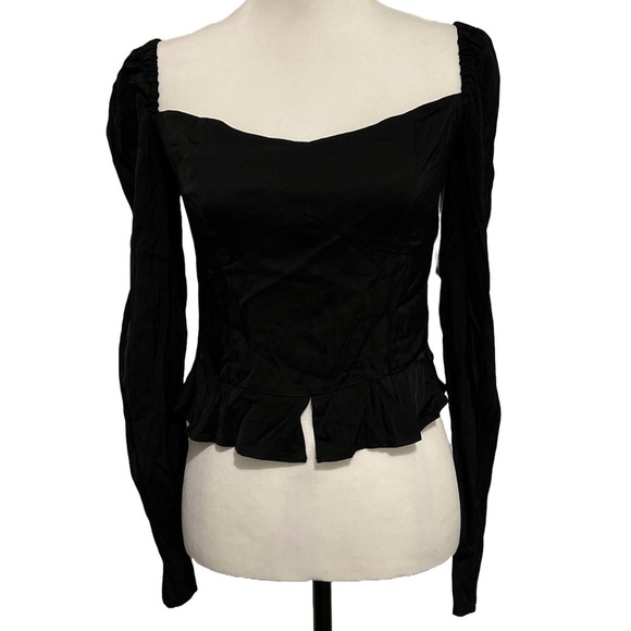 NWT GOOD AMERICAN Too Tempted Satin Black Top. Size 2 - Picture 1 of 9